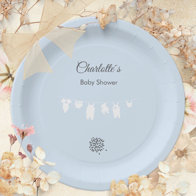 Light Blue Minimalistisch Baby Boy Dusche Pappteller (Light Blue Minimalist Baby Boy Shower Paper Plates ©Susanne Sachers - Sunny Mind 🌞)