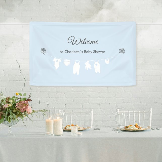 Light Blue Minimalistisch Baby Boy Dusche Willkomm Banner (Light Blue Minimalist Baby Boy Shower Welcome Banner ©Susanne Sachers - Sunny Mind Design 🌞)