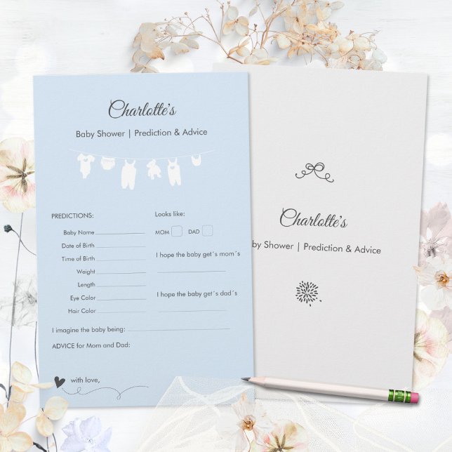 Light Blue Minimalistisch Baby Shower Predictions  (Light Blue Minimalist Baby Boy Shower Predictions Game ©Susanne Sachers - Sunny Mind 🌞)