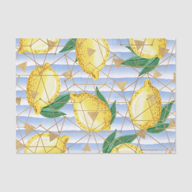 Light Blue mit Geomtric Muster und Lemons Seidenpapier (Vorderseite)