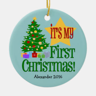 Light Blue mit Tree Baby's First Christmas Ornamen Keramik Ornament