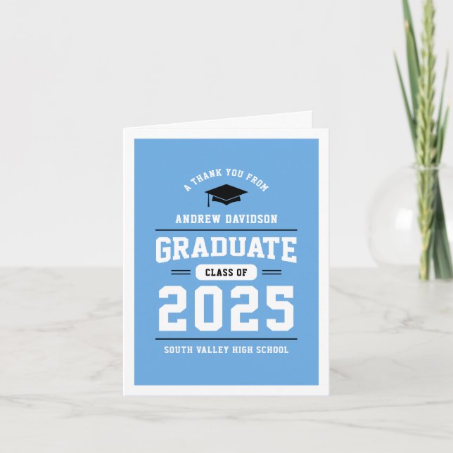 Light Blue Modern Class of 2025 Blank Dankeskarte (Vorderseite)