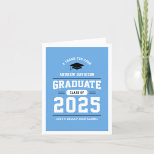 Light Blue Modern Class of 2025 Blank Dankeskarte
