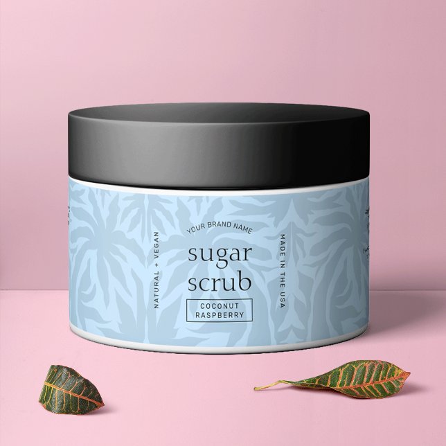 Light Blue Modern Cosmetic Jar Waterproof Label Wasserflaschenetikett (Fully customizable light blue cosmetic jar wrapper label template)