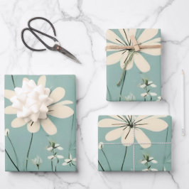 Light Blue Modern Groovy Daisy Blume Geschenkpapier Set