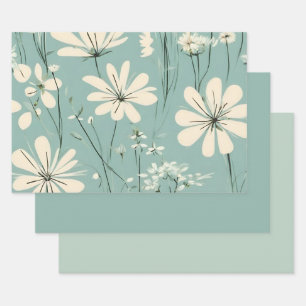 Light Blue Modern Groovy Daisy Blume Geschenkpapier Set