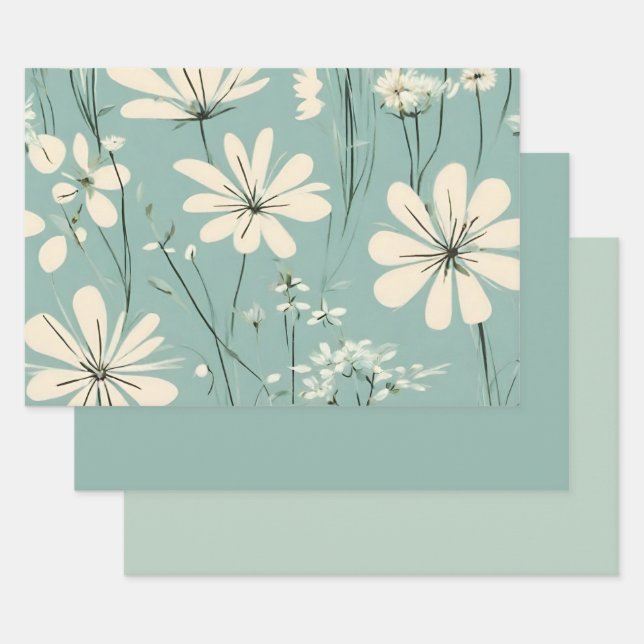 Light Blue Modern Groovy Daisy Blume Geschenkpapier Set (Set)