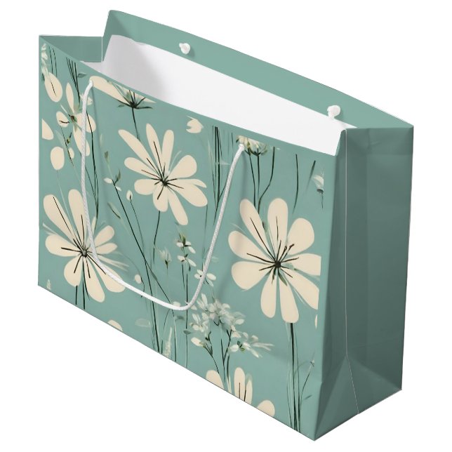 Light Blue Modern Groovy Daisy Flowers Große Geschenktüte (Vorderseite Schrägansicht)