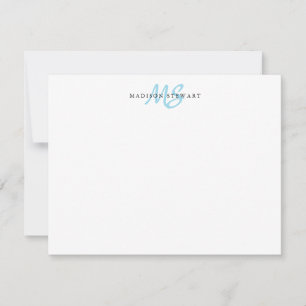 Light Blue Modern Stylish Brush Script Monogram Mitteilungskarte