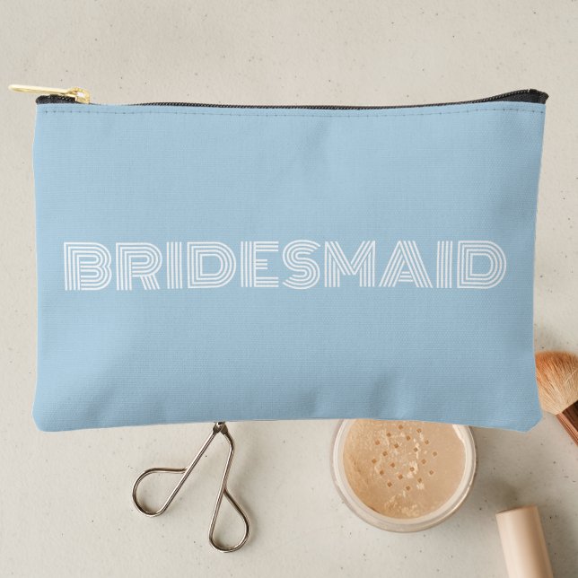 Light Blue Modern Typografie Bridesmaid Zubehörtasche (In Situ Makeup)