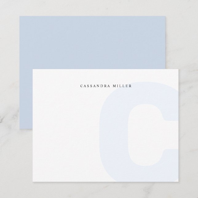 Light Blue Monogram Backname Mitteilungskarte (Vorne/Hinten)