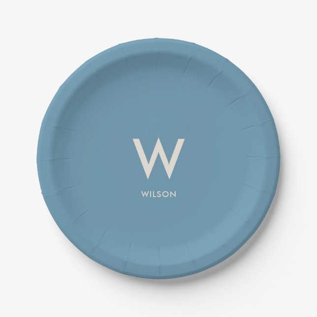 Light Blue Monogram Personal Party Pappteller (Vorderseite)