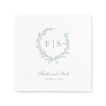 Light Blue Monogram Wreath Disposable Napkins