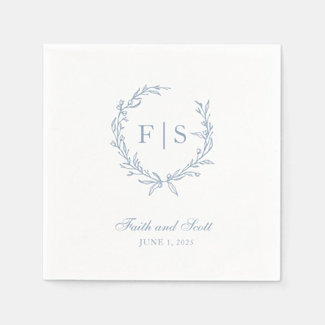 Light Blue Monogram Wreath Disposable Napkins Serviette (Vorderseite)