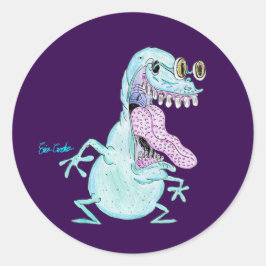 light blue monster alien cartoon runder aufkleber
