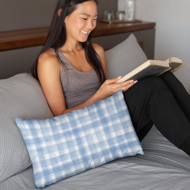 Light Blue n White Watercolor Gingham Checked Kissenbezug (Von Creator hochgeladen)