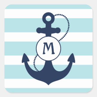 Light Blue Nautic Anchor Monogram Quadratischer Aufkleber