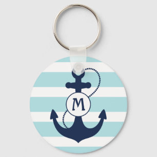Light Blue Nautic Anchor Monogram Schlüsselanhänger