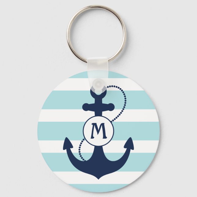 Light Blue Nautic Anchor Monogram Schlüsselanhänger (Vorderseite)