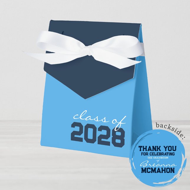 Light Blue & Navy Abschluss Fevor Boxes Geschenkschachtel (Light Blue & Navy Graduation Favor Boxes with Personalized Thank You Message on Back)