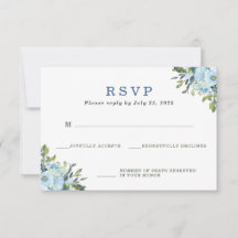 Light Blue Navy Floral Watercolor Wedding RSVP