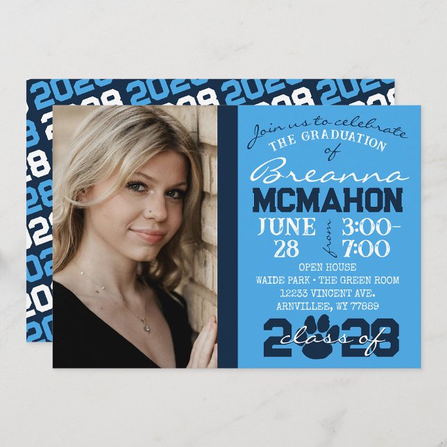 Light Blue & Navy Pawprint Abschluss Foto Einladung (Von Creator hochgeladen)