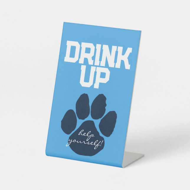 Light Blue & Navy Pawprint Drink Table Abschluss Sockelschild (Vorderseite)