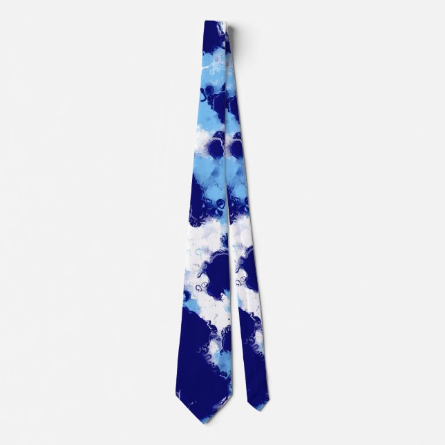 Light Blue, Navy und White Abstrakt Krawatte (Vorderseite)
