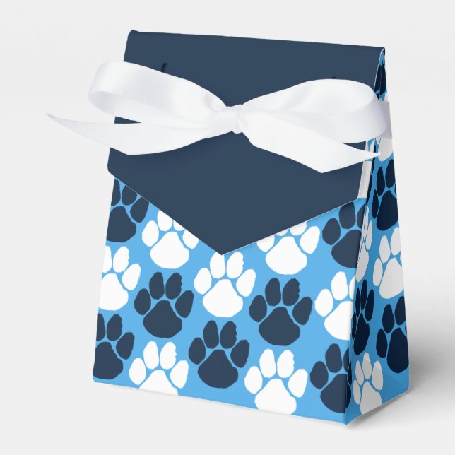 Light Blue & Navy Wiederholung von Pawprint Gesche Geschenkschachtel (Vorderseite)