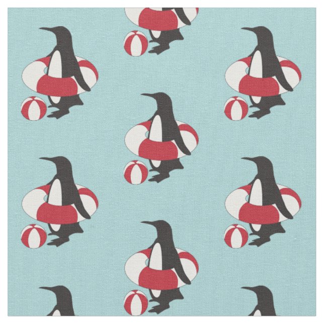 Light Blue Niedlich Cartoon Pinguin Schwimmbad Kin Stoff (Nahaufnahme)