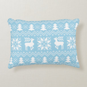 Light Blue Nordic Christmas Winter Pattern Zierkissen