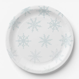 Light Blue Ombre Snowflake Holiday Pappteller