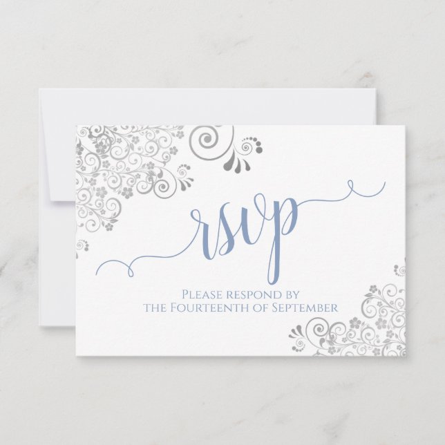 Light Blue on White Elegant Calligraphy Wedding RSVP Karte (Vorderseite)