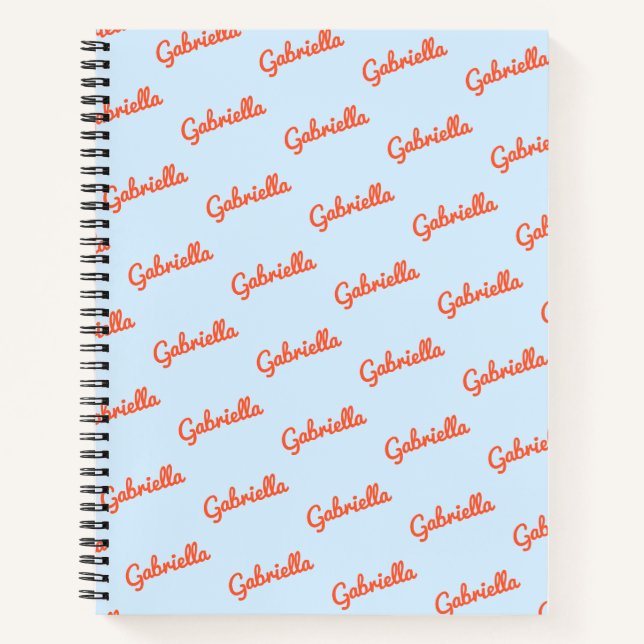 Light Blue Orange Name Personalized Script Notes Notizbuch (Vorderseite)