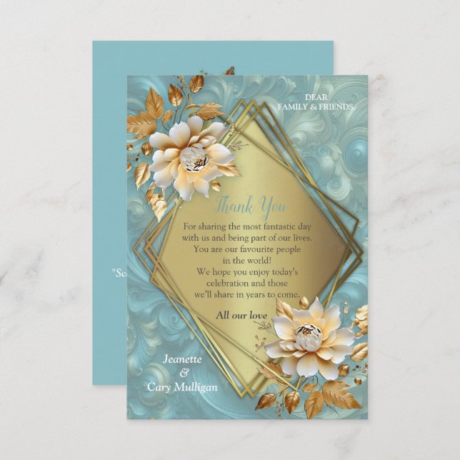Light Blue Palette auf einem Bronze Gold Barogue D RSVP Karte (Vorne/Hinten)