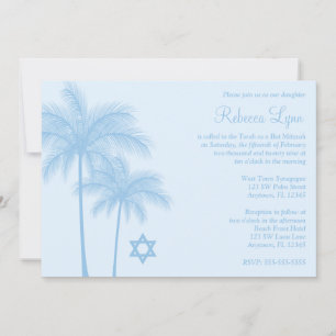 Light Blue Palm Tree Tropical Bat Mitzvah Einladung