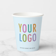 Light Blue Paper Cups Custom Business Logo 8 oz