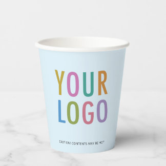 Light Blue Paper Cups Custom Business Logo 8 oz Pappbecher