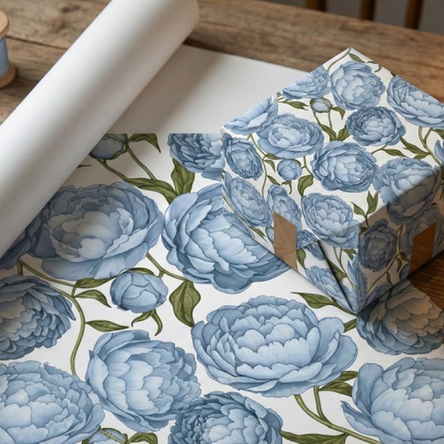 Light Blue Peony Luxury Floral Geschenkpapier (Von Creator hochgeladen)