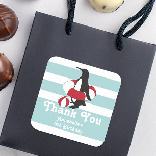 Light Blue Pinguin Vielen Dank Kindergeburtstag Pa Quadratischer Aufkleber