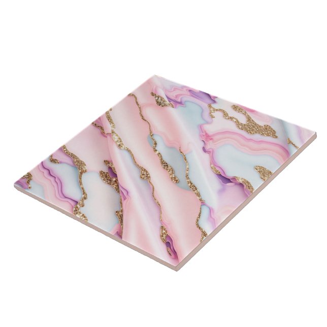 Light Blue Pink Agate Marble Moderne Kollektion Fliese (Seite)