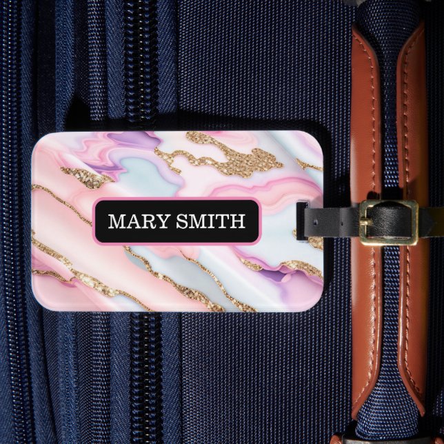 Light Blue Pink Agate Marble Moderne Kollektion Gepäckanhänger (Vorderseite Insitu 4)