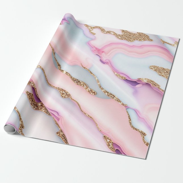 Light Blue Pink Agate Marble Moderne Kollektion Geschenkpapier (Ungerollt)