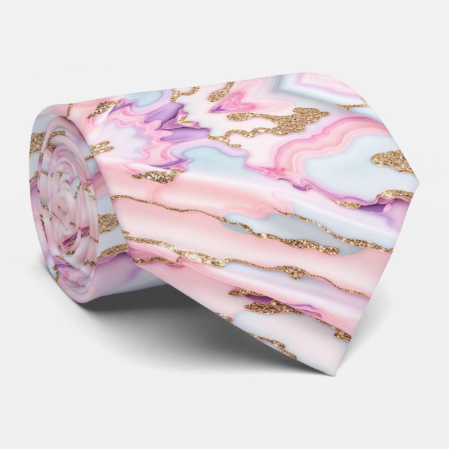 Light Blue Pink Agate Marble Moderne Kollektion Krawatte (Gerollt)