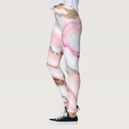 Light Blue Pink Agate Marble Moderne Kollektion Leggings