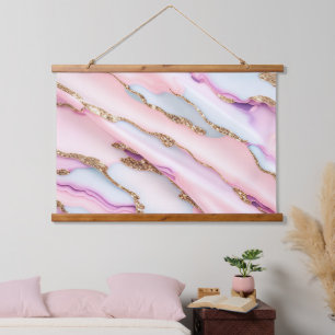 Light Blue Pink Agate Marble Moderne Kollektion Wandteppich Mit Holzrahmen