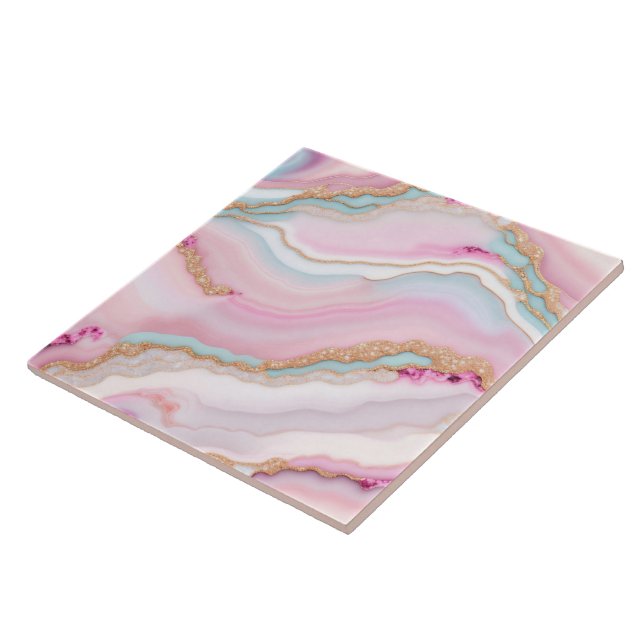 Light Blue Pink Agate Marble Trendy Collection Fliese (Seite)