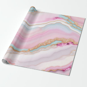 Light Blue Pink Agate Marble Trendy Collection Geschenkpapier