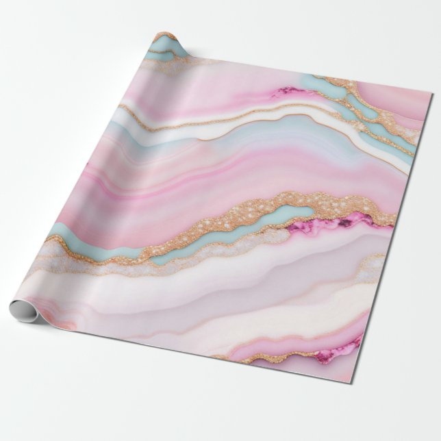 Light Blue Pink Agate Marble Trendy Collection Geschenkpapier (Ungerollt)