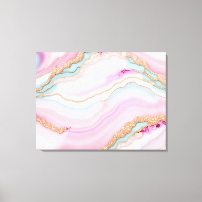 Light Blue Pink Agate Marble Trendy Collection Leinwanddruck (Vorderseite)